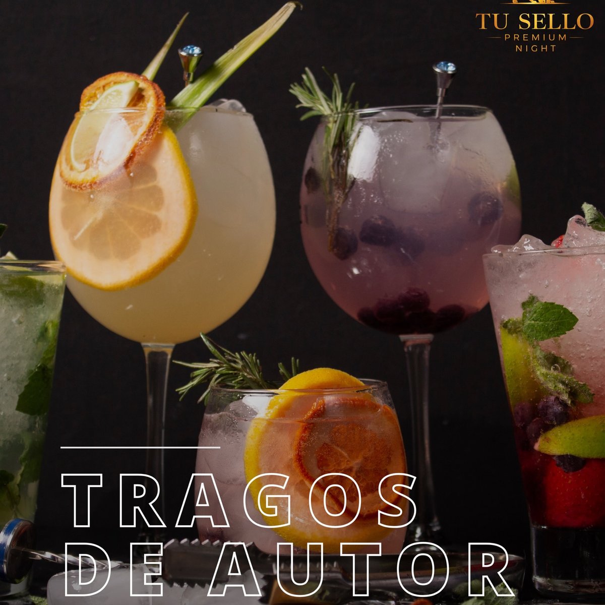Tres cócteles de autor servidos en barra
